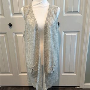 Lucky Brand Large Oatmeal/Gray Boho Wool-Blend‎ Knit Open Front Long Vest